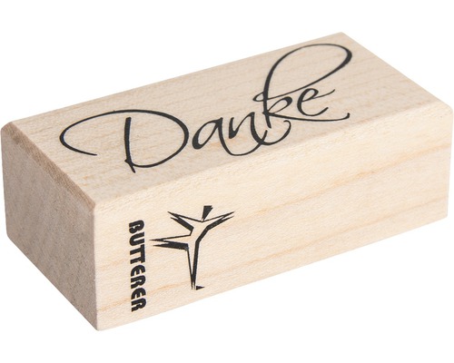 Holzstempel mit dem Wort Danke und dem Butterer Firmenlogo