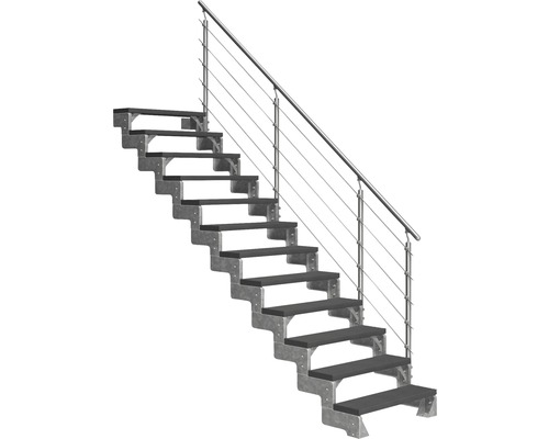 Aussentreppe Pertura Tallis mit Prova Geländer 12 Steigungen 100 cm anthrazit Treppe mit Metallrahmen und Geländer mit Drahtseilen