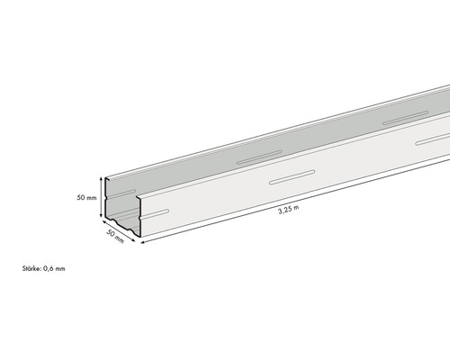 Deckenprofil aus Metall, 3,25 Meter lang, 50 Millimeter breit und 50 Millimeter hoch