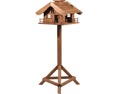 Vogelfutterhaus Almhütte inkl. Ständer ca. 66 x 66 x 136,5 cm, Kiefernholz Vogelhaus aus Holz mit Ständer im Chalet Stil