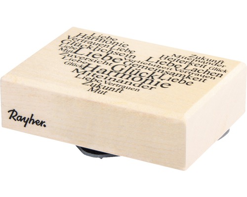 Rayher Stempel mit Herzmotiv und Begriffen wie Liebe, Glück und Harmonie