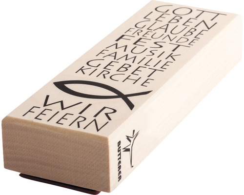 Holzstempel mit christlichen Motiven und Begriffen