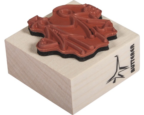 Stempel mit Blumenmotiv auf Holzsockel