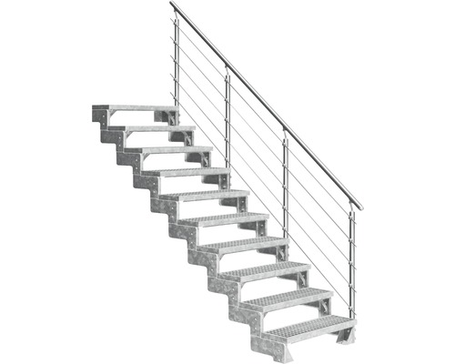 Aussentreppe Pertura Tallis mit Prova Geländer 10 Steigungen 100 cm Gitterrost Metalltreppe mit Geländer für den Außenbereich