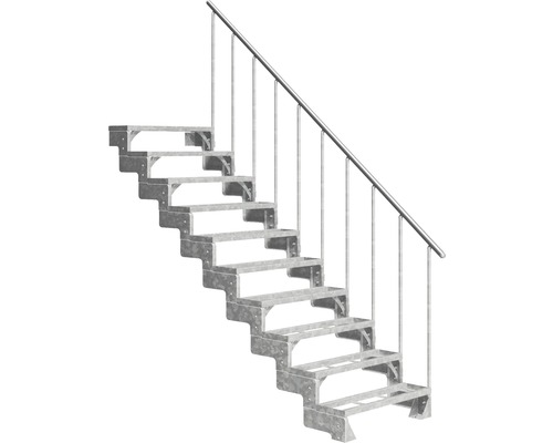 Aussentreppe Pertura Tallis mit Geländer 10 Steigungen Einlegestufen 100 cm Metall Stahltreppe mit Geländer für den Außenbereich