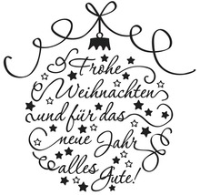 Illustration einer Weihnachtskugel mit dem Schriftzug Frohe Weihnachten und alles Gute für das neue Jahr