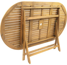 Zusammengeklappter ovaler Holztisch von unten