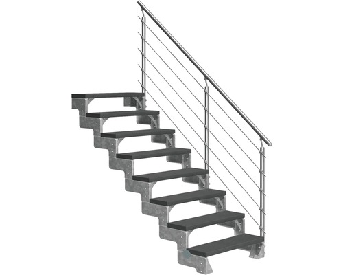 Aussentreppe Pertura Tallis mit Prova Geländer 8 Steigungen 80 cm anthrazit Treppe mit Metallgeländer und Stufen