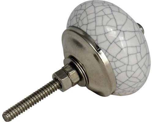 Möbelknopf aus Keramik mit Rissmuster und Metallbefestigung