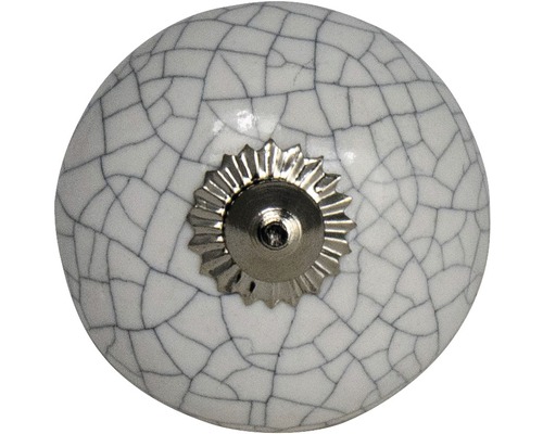 Möbelknopf aus Keramik mit Rissmuster und silberfarbener Rosette