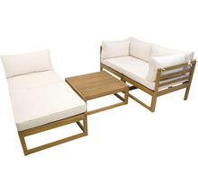 Loungeset 4 -Sitzer bestehend aus: Sessel, Hocker, Tisch Holz inkl. Auflagen-thumb-3