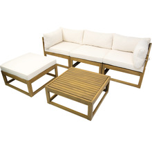 Loungeset 4 -Sitzer bestehend aus: Sessel, Hocker, Tisch Holz inkl. Auflagen-thumb-0