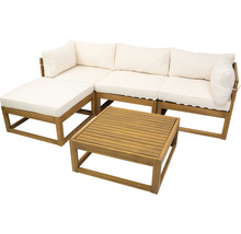 Loungeset 4 -Sitzer bestehend aus: Sessel, Hocker, Tisch Holz inkl. Auflagen-thumb-2