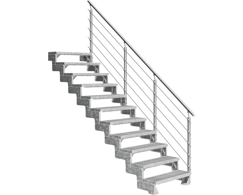 Aussentreppe Pertura Tallis mit Prova Geländer 11 Steigungen 80 cm Gitterrost Treppe aus Stahl mit Geländer