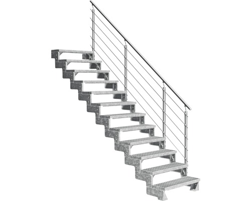Aussentreppe Pertura Tallis mit Prova Geländer 12 Steigungen 80 cm Gitterrost Treppe aus Metall mit Geländer
