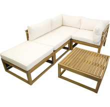 Loungeset 4 -Sitzer bestehend aus: Sessel, Hocker, Tisch Holz inkl. Auflagen-thumb-5