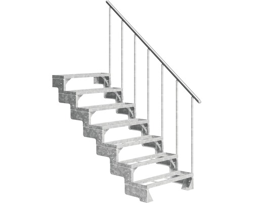Aussentreppe Pertura Tallis mit Geländer 7 Steigungen Einlegestufen 80 cm Metall Metalltreppe mit Geländer für den Außenbereich