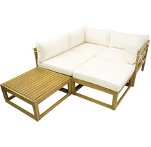 Loungeset 4 -Sitzer bestehend aus: Sessel, Hocker, Tisch Holz inkl. Auflagen-thumb-4
