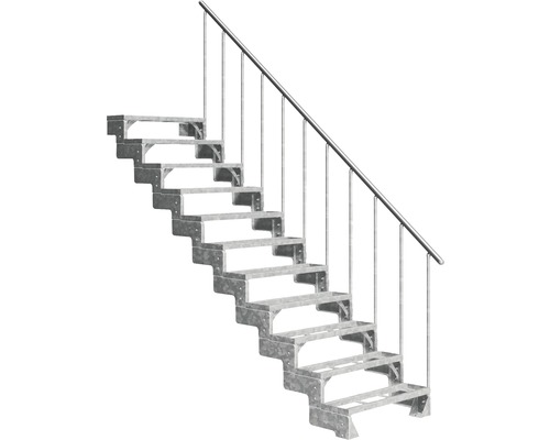Aussentreppe Pertura Tallis mit Geländer 11 Steigungen Einlegestufen 80 cm Metall Stahltreppe mit Geländer für den Außenbereich