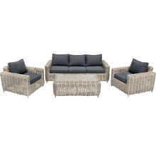 Loungeset Premium Luxur 5 -Sitzer bestehend aus: 2x Sessel, Sofa, Tisch und Sitzkissen Polyrattan Aluminium Grau-thumb-2 Loungeset Premium Luxur 5 -Sitzer bestehend aus: 2x Sessel, Sofa, Tisch und Sitzkissen Polyrattan Aluminium Grau-thumb-2