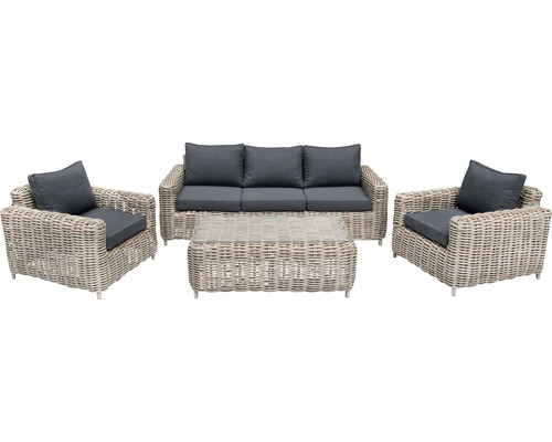 Gartenmöbelset mit Sofa, zwei Sesseln und Tisch