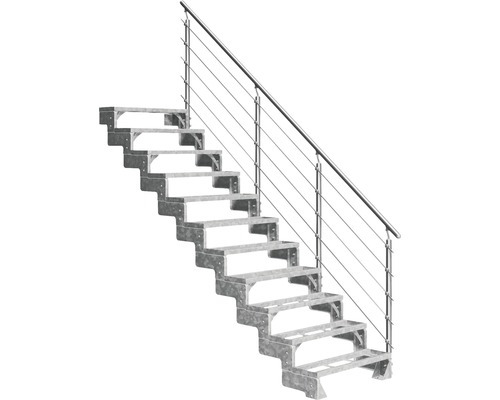 Aussentreppe Pertura Tallis mit Prova Geländer 11 Steigungen Einlegestufen 80 cm Metall