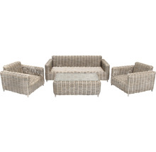 Loungeset Premium Luxur 5 -Sitzer bestehend aus: 2x Sessel, Sofa, Tisch und Sitzkissen Polyrattan Aluminium Grau-thumb-1 Loungeset Premium Luxur 5 -Sitzer bestehend aus: 2x Sessel, Sofa, Tisch und Sitzkissen Polyrattan Aluminium Grau-thumb-1