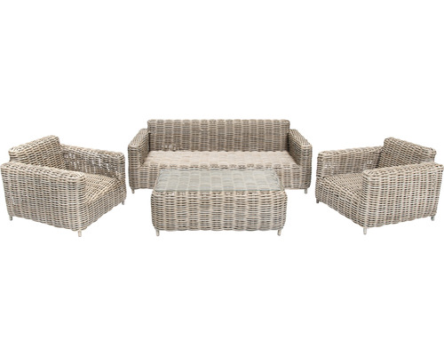 Gartenmöbelset aus Rattan mit Sofa, zwei Sesseln und Tisch