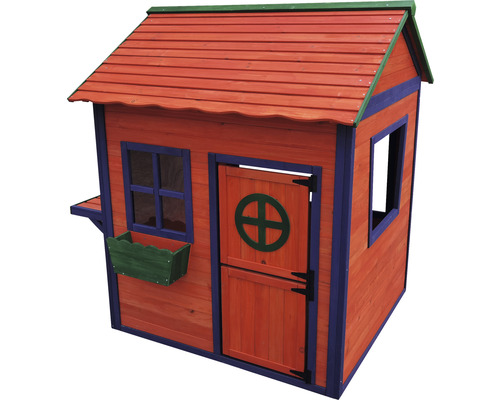 Holzspielhaus mit Fenster, Tür und Pflanzkasten