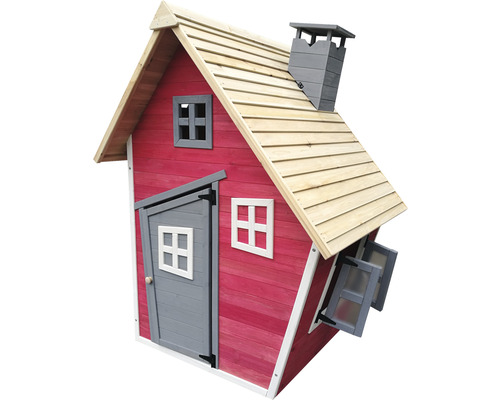 Spielhaus aus Holz mit Fenster, Tür und Schornstein
