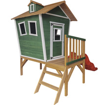 Spielhaus aus Holz mit Rutsche und Leiter