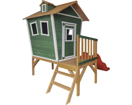 Spielhaus aus Holz mit Rutsche und Leiter