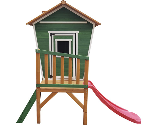 Spielhaus aus Holz mit Rutsche für den Garten