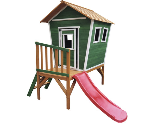 Spielhaus aus Holz mit Rutsche