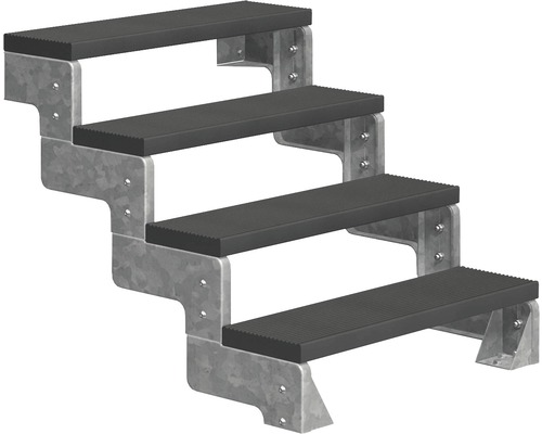 Aussentreppe Pertura Tallis ohne Geländer 4 Steigungen Trimax 80 cm anthrazit Treppe mit vier Stufen und Trittstufen aus Metall und Kunststoff