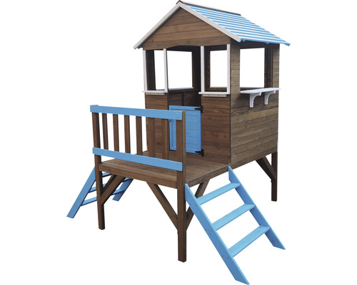 Spielhaus aus Holz mit Leiter und Plattform für den Garten