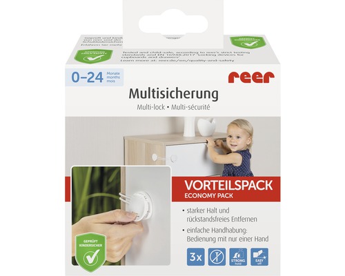 Reer Multisicherung Vorteilspackung zur Kindersicherung von Schubladen und Schränken