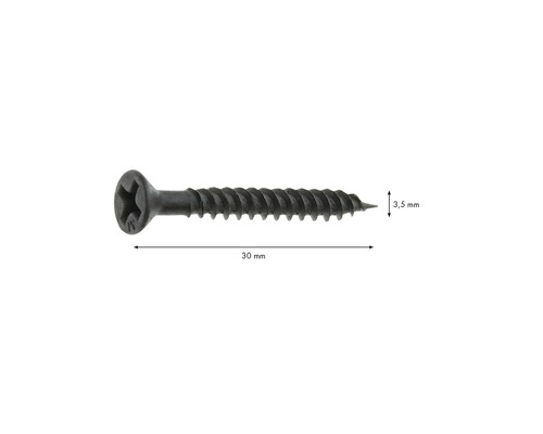 Schwarze 30 Millimeter lange Schraube mit 3,5 Millimeter Durchmesser