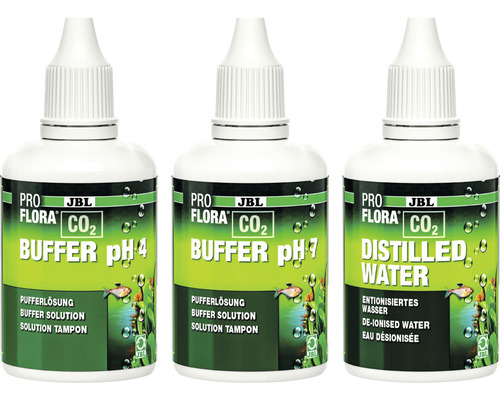 JBL ProFlora CO2 Dünger pH-Puffer und destilliertes Wasser in Flaschen