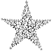 Illustration einer Sternform bestehend aus Sternen und Herzen