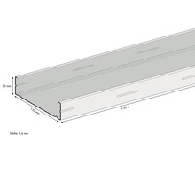 Illustration eines 5,50 Meter langen C-Profils mit den Maßen 50 mal 150 Millimeter und einer Stärke von 0,6 Millimeter.