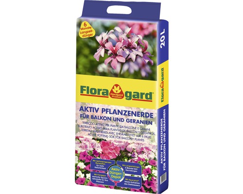 Flora Gard Aktiv Pflanzenerde für Balkon und Geranien im 20 Liter Sack