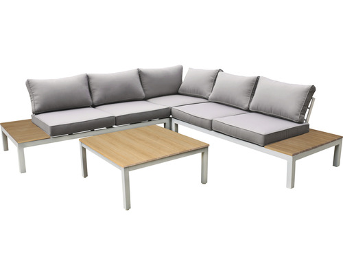 GARDEN PLACE Loungeset 5-Sitzer bestehend aus: 1 Eckmodul, 2 Bankmodule Aluminium Kunststoff weiß inkl. Auflagen