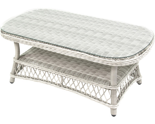 Rattan Couchtisch mit Glasplatte und Ablage