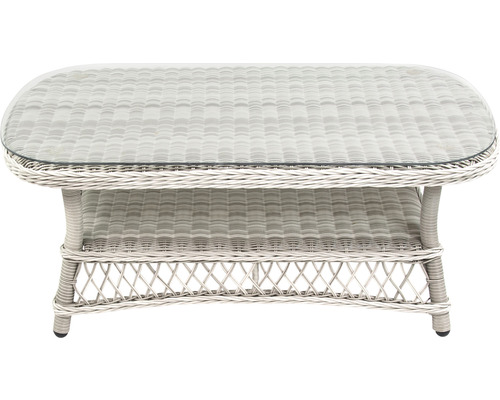 Rattan Gartentisch mit Glasplatte und Ablagefläche