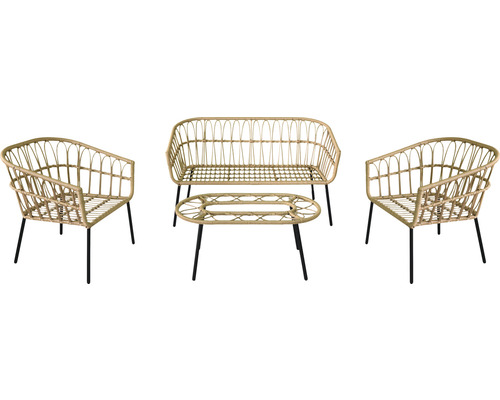 Gartenmöbelset aus Rattan mit Sofa, zwei Sesseln und Tisch