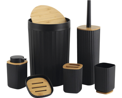 Badset 6-teilig Kunststoff schwarz/Bambus