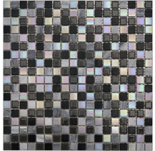 Mosaikfliese mit quadratischen Elementen in verschiedenen Grautönen und Schwarz