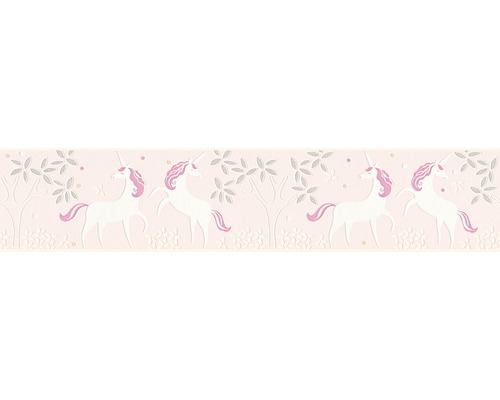 Bordüre 36990-2 Boys & Girls 6 Einhorn Glitzer lila 5 m x 13 cm Tapetenbordüre mit Einhorn und Baum Motiven