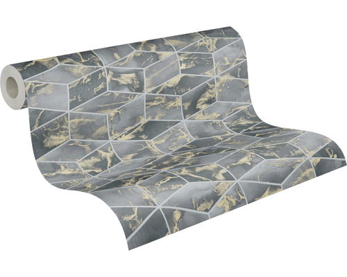 Tapetenrolle mit geometrischem Würfelmuster und Marmoroptik